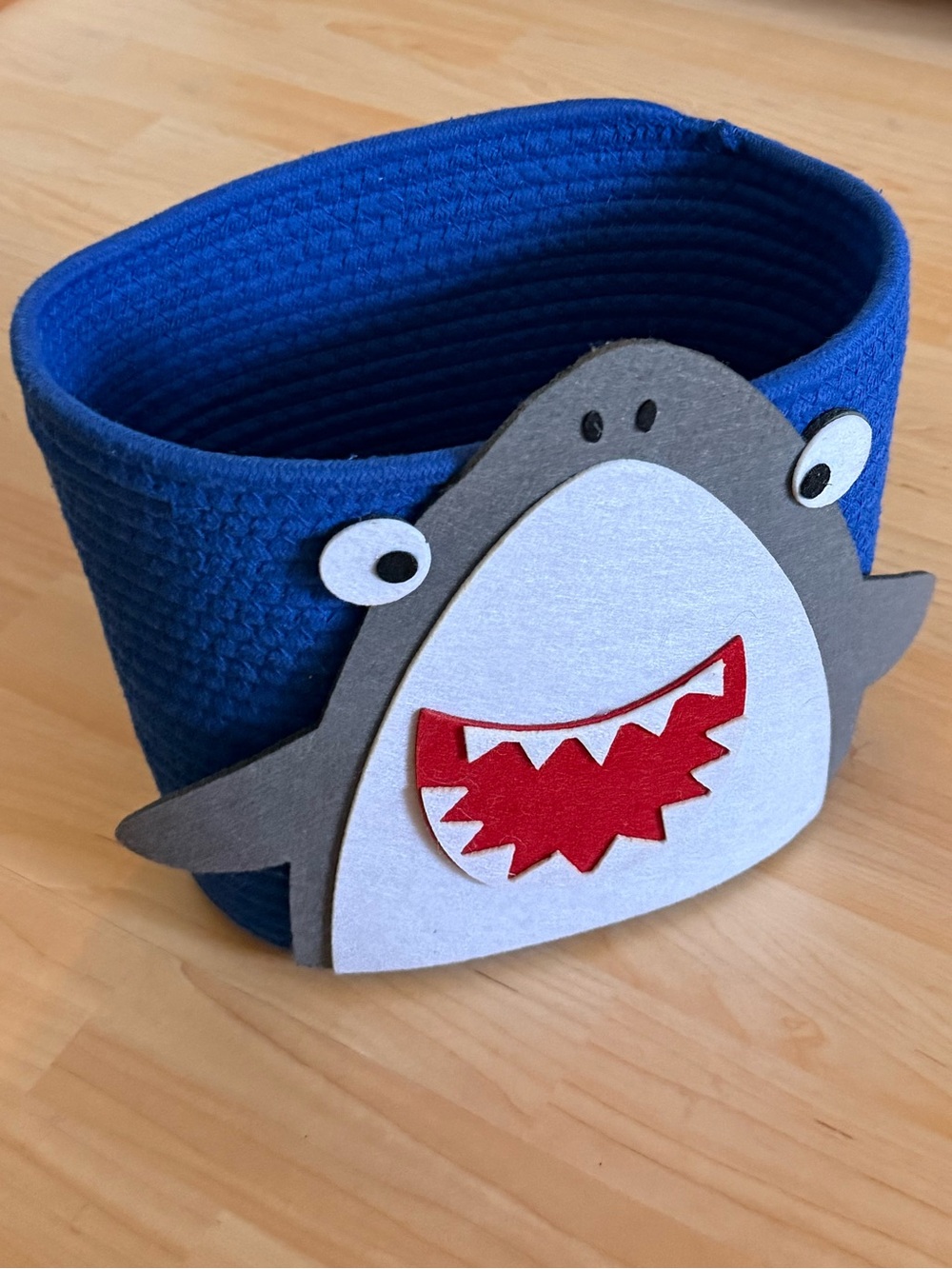 Blue Fabric Basket with Cute Shark Applique